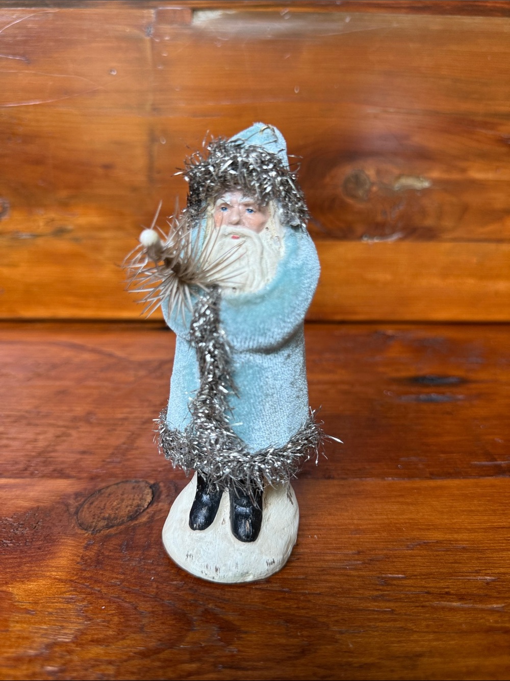 Light Blue & Silver Vintage-Style Santa Figurine Holiday Decoration/Ornament